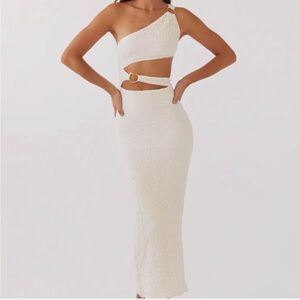 Peppermayo One-Shoulder Cream Cutout Maxi with Ring Accents